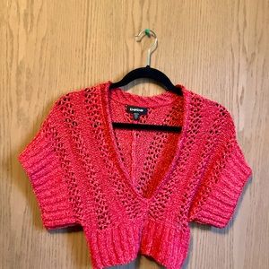 Cropped Short Sleeve Coral Sweater